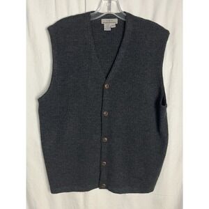 AKA Eddie Bauer Men's M 100% Merino Wool Gray Button Front Sweater Vest